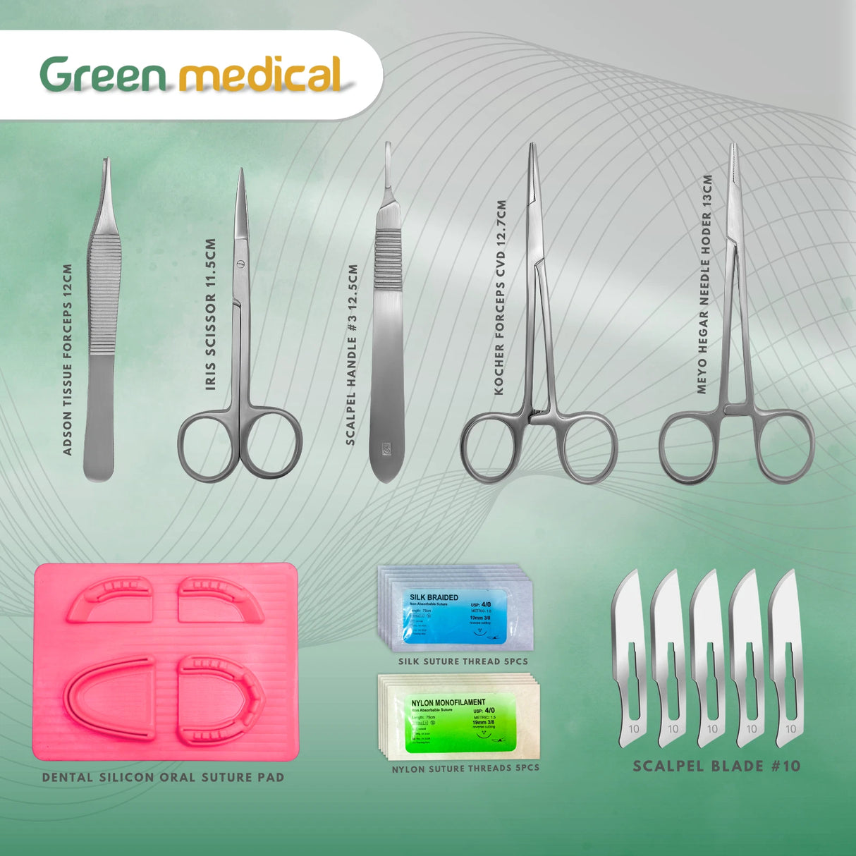 22 Pieces Practice Suture Kit with Dental Pad for Medical Students Training