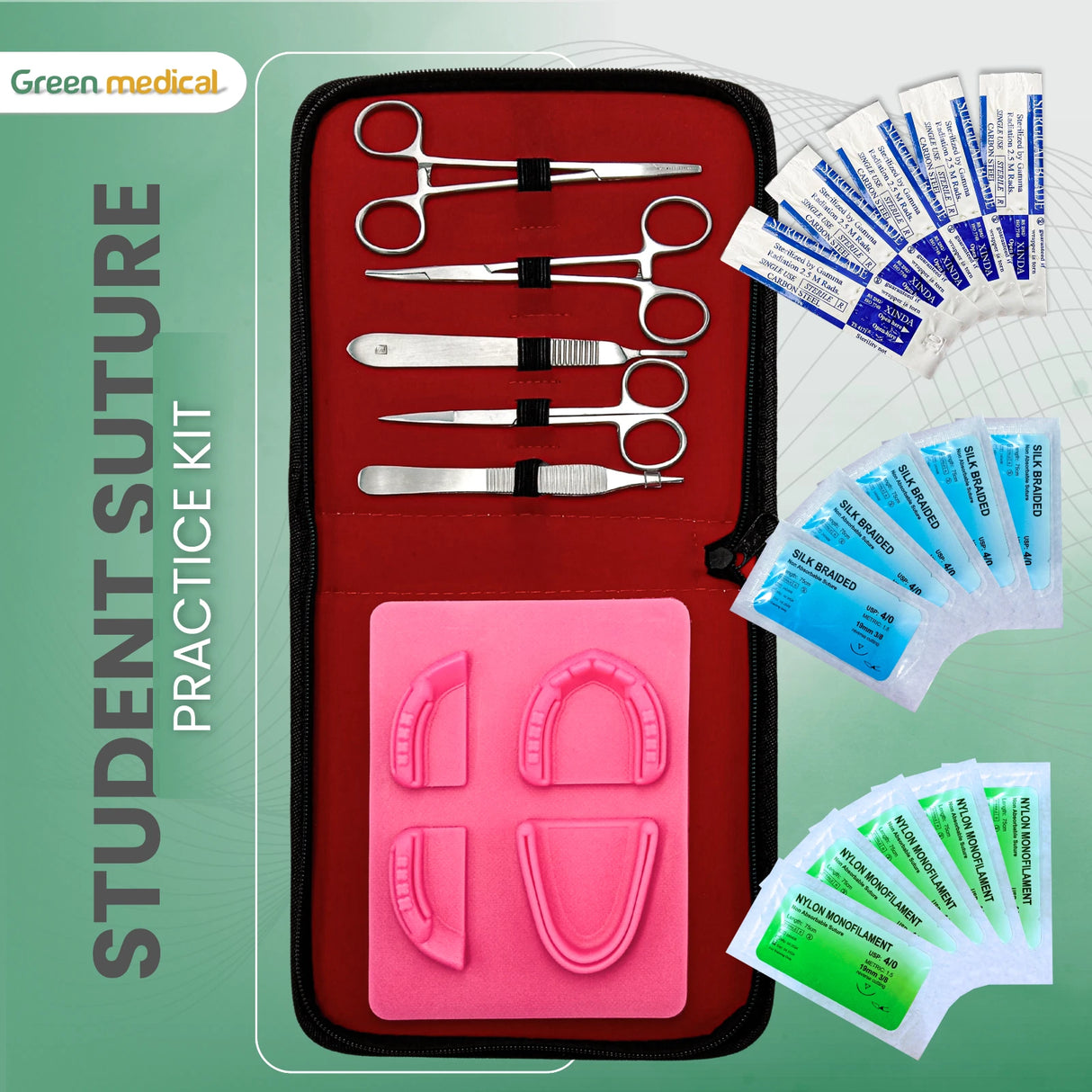 22 Pieces Practice Suture Kit with Dental Pad for Medical Students Training