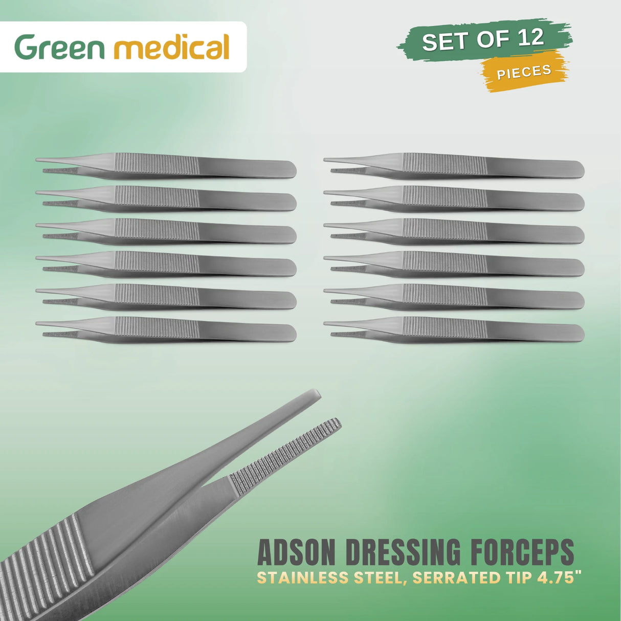 12 Pcs Adson Dressing Forceps Surgical Tissue Forceps Stainless Steel German Grade Set