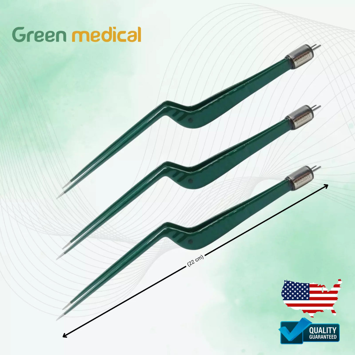 SET OF 3 Non-Stick Bipolar Forceps Us Connector 2 pin, 22cm TIP 0.5mm,1MM,1.5MM