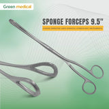 Sponge Forceps 9.5" Curved Serrated Jaws Surgical Gynecology Inst German Grade