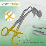 View More Lateral Vaginal Retractor 8 1/4″ Extra Long Thumb Ratchet Gold Handles