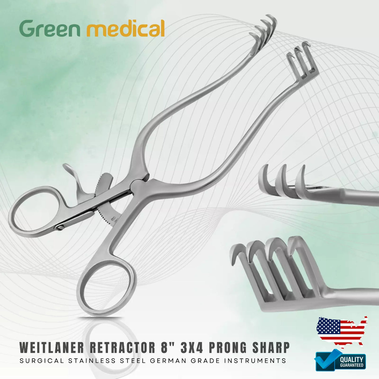 Weitlaner Retractor 8" 3x4 Prong SHARP Surgical Stainless Steel German Grade