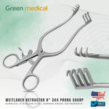 Weitlaner Retractor 8" 3x4 Prong SHARP Surgical Stainless Steel German Grade