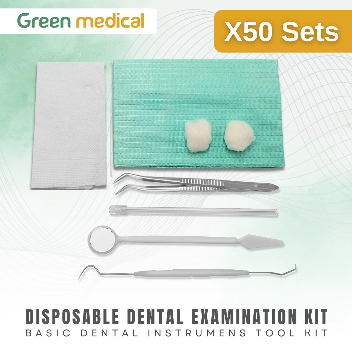 50 Pack Disposable Dental Examination Kit 8-Pcs Basic Instruments Set
