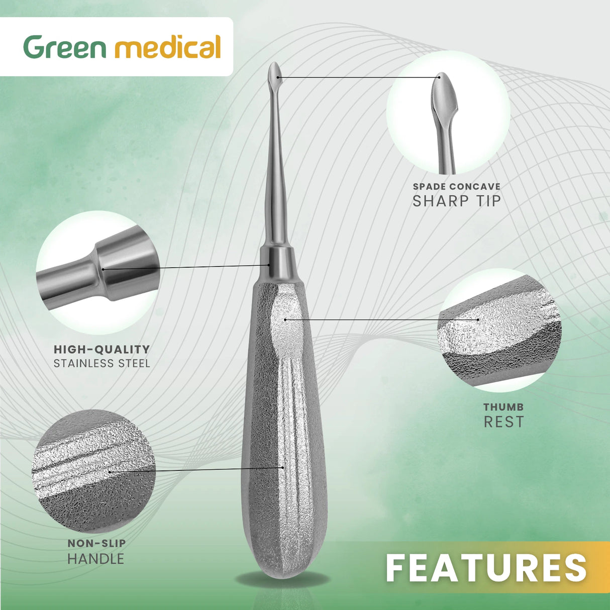 DENTAL TOOTH SURGERY SPADE CONCAVE SHARP TIP ROOT ELEVATOR #63 German Grade