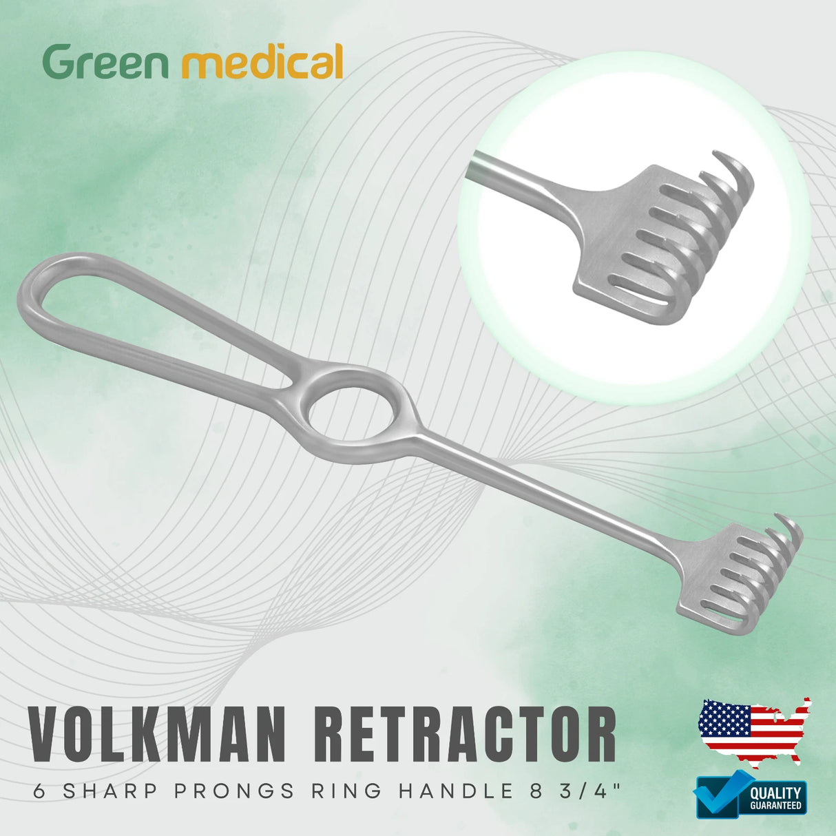 Volkman Retractor 6 Sharp Prongs Ring Handle 8 3/4" Orthopedic Surgery Tools
