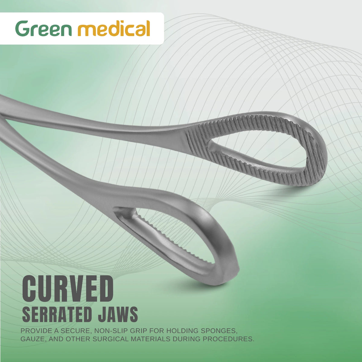 Sponge Forceps 9.5" Curved Serrated Jaws Surgical Gynecology Inst German Grade