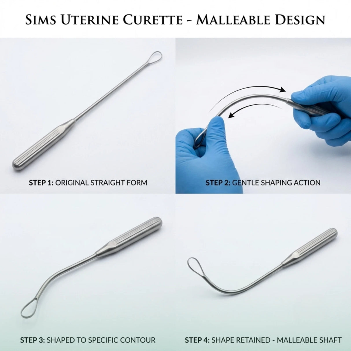 Sims Uterine Curettes 9 Pcs Set 11" Sharp Blade, Malleable 000,00,0,1,2,3,4,5,6