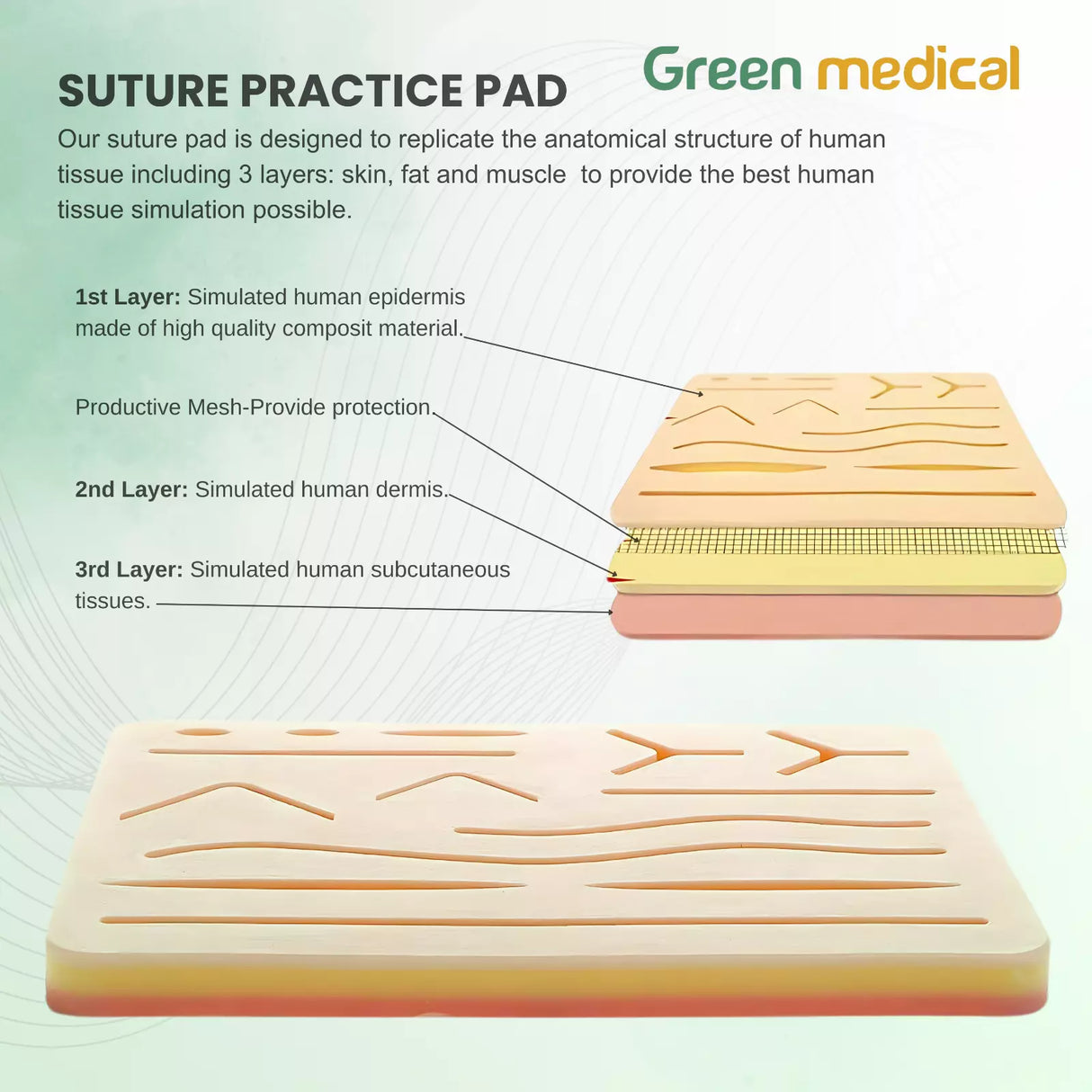 Silicon Suture practice pad G13 with 3 durable skin layers