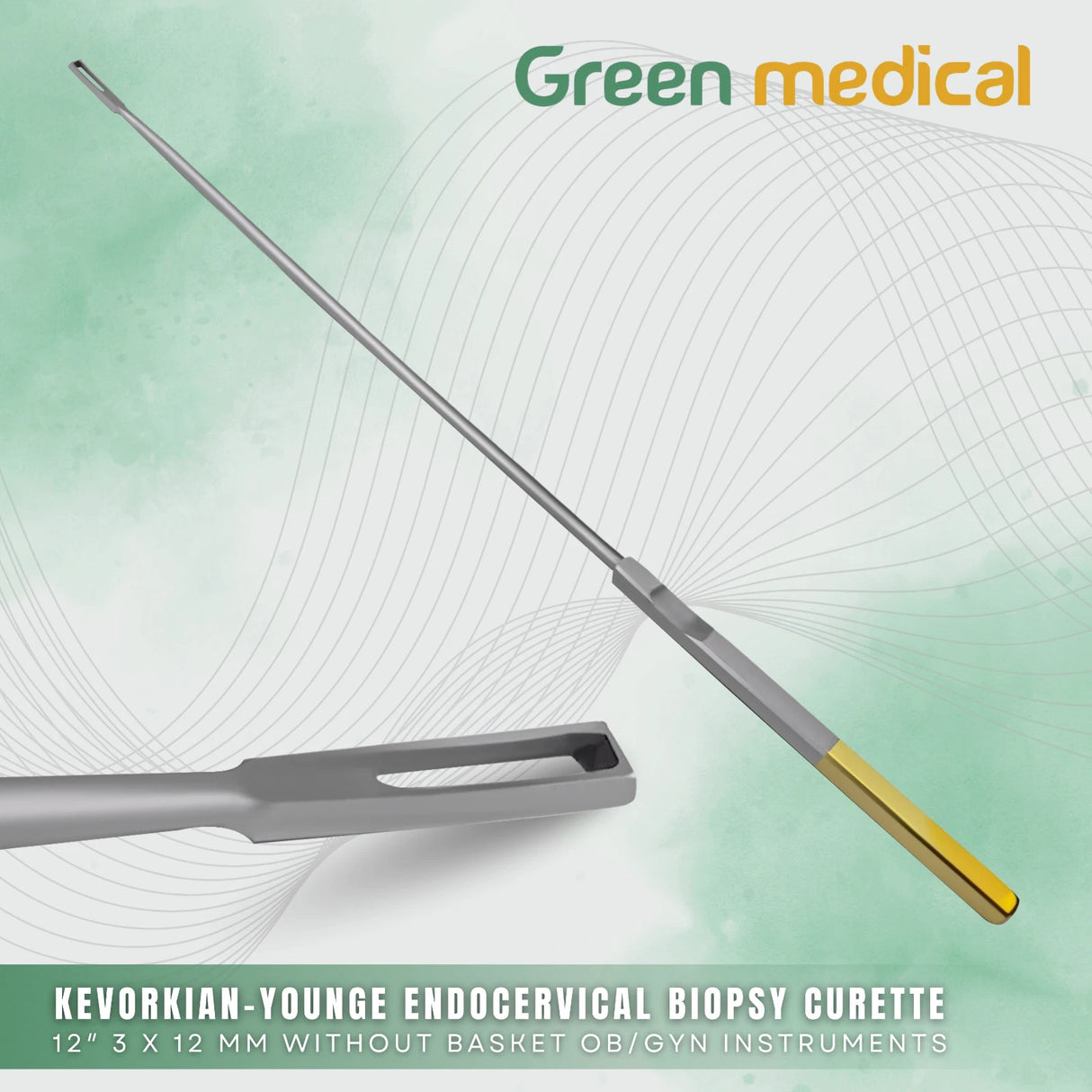 Kevorkian-Younge Endocervical Biopsy Curette – 12″ Length, 3 x 12 mm Tip, Without Basket – OB/GYN Surgical Instrument
