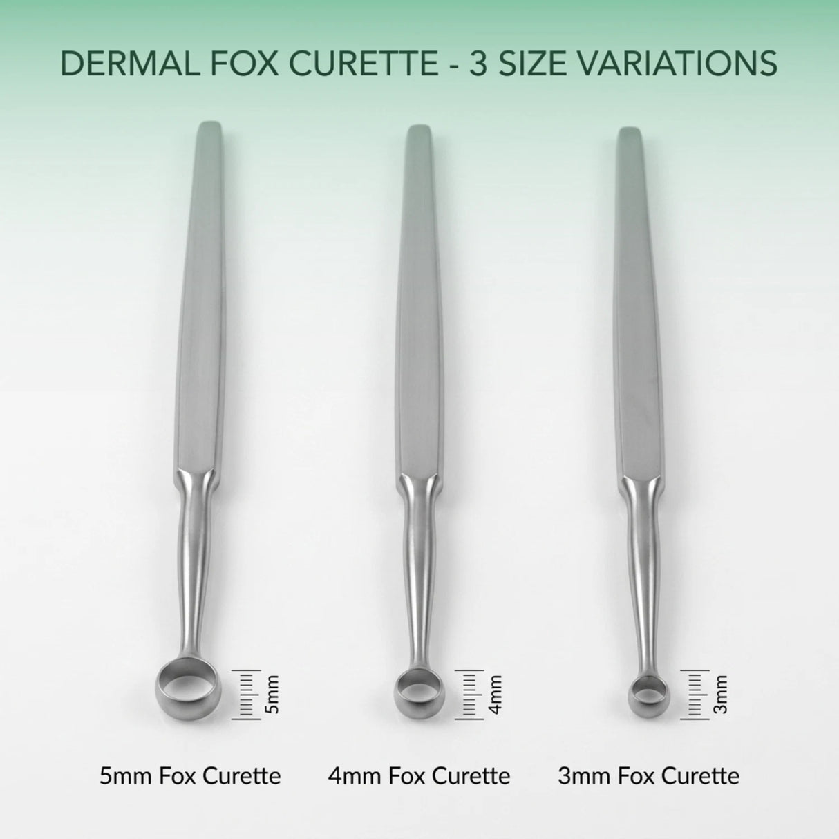 3 Pcs Fox Dermal Curette (5,4,3)mm Round Loop Tip Podiatry Surgical Instruments