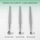 3 Pcs Fox Dermal Curette (5,4,3)mm Round Loop Tip Podiatry Surgical Instruments