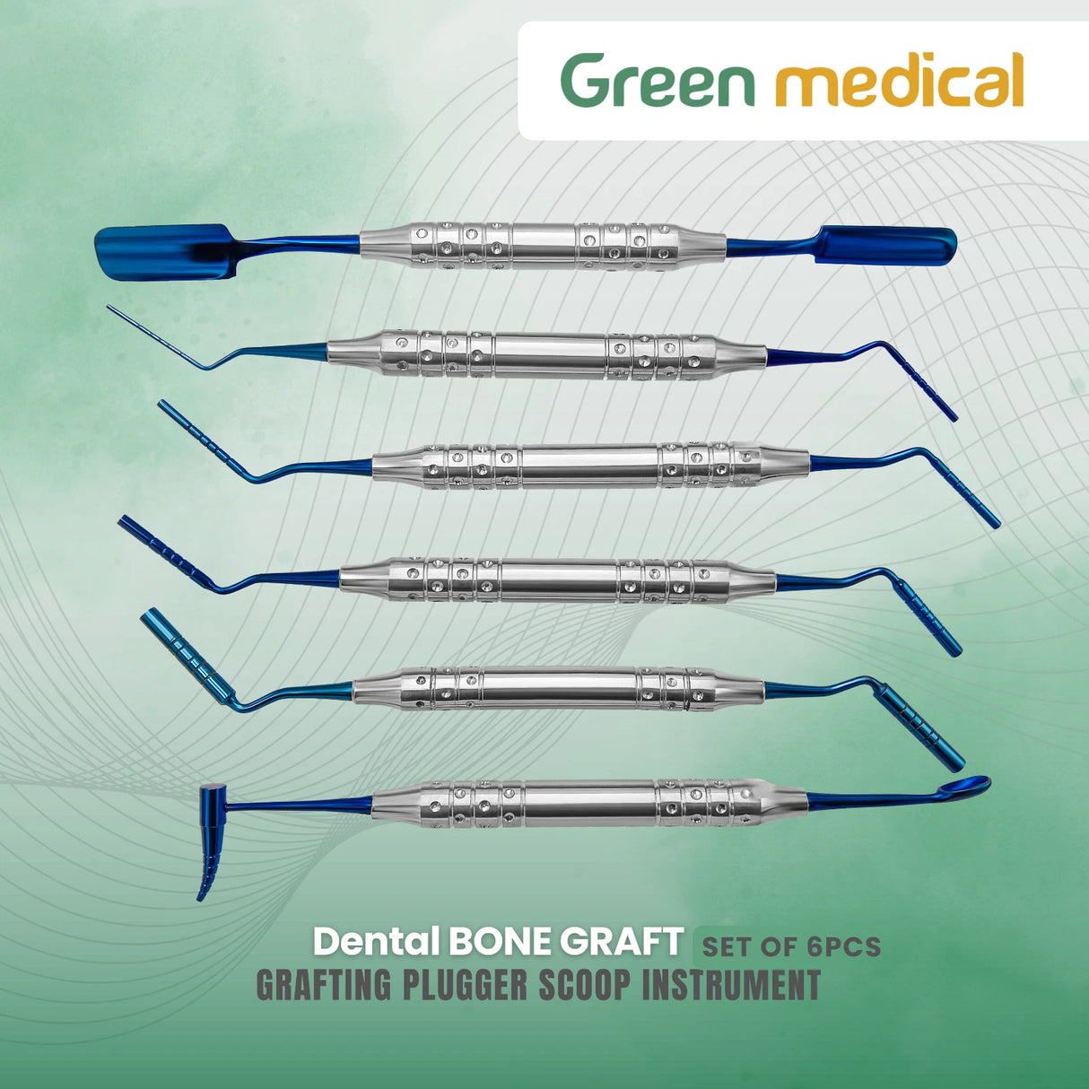 Dental BONE GRAFT/PACKER SET Of 6 Grafting Plugger Scoop Instrument